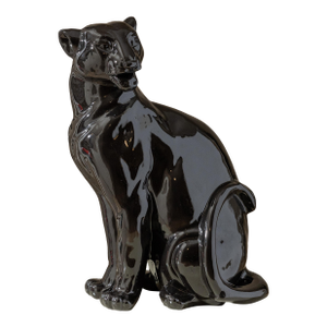 Vintage Large Black Glazed Ceramic Panther Sculpture 22"