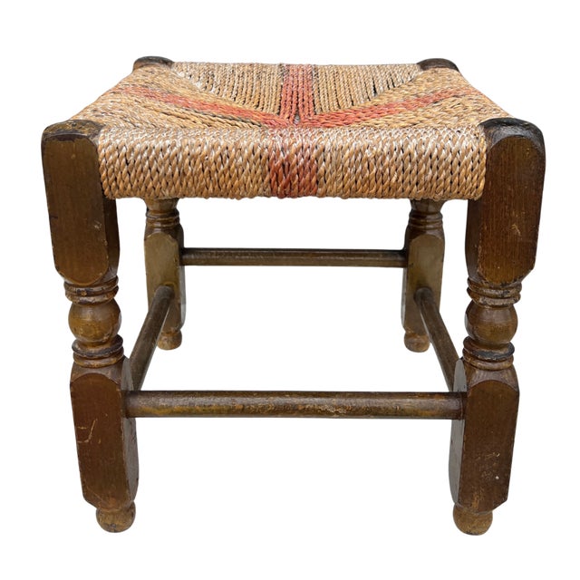 1940s English Country Oak and Rush Footstool For Sale - Image 4 of 6