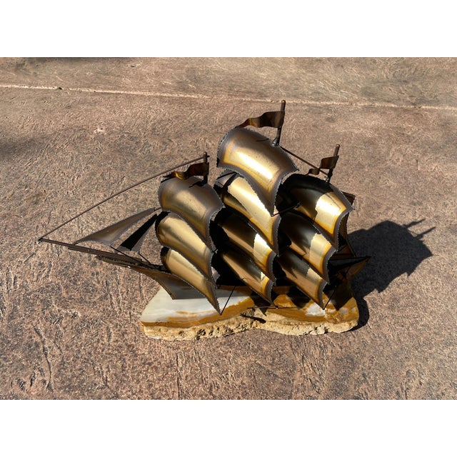 1970s John Demott Brutalist Mid-Century Torch Cut Metal Clipper Ship Boat Sculpture For Sale - Image 5 of 10