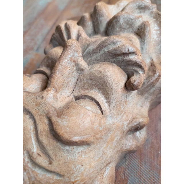 19th Century or Earlier Folk Art Carved Bearded Figure Head in Oak, North Wind Sea God For Sale - Image 11 of 16