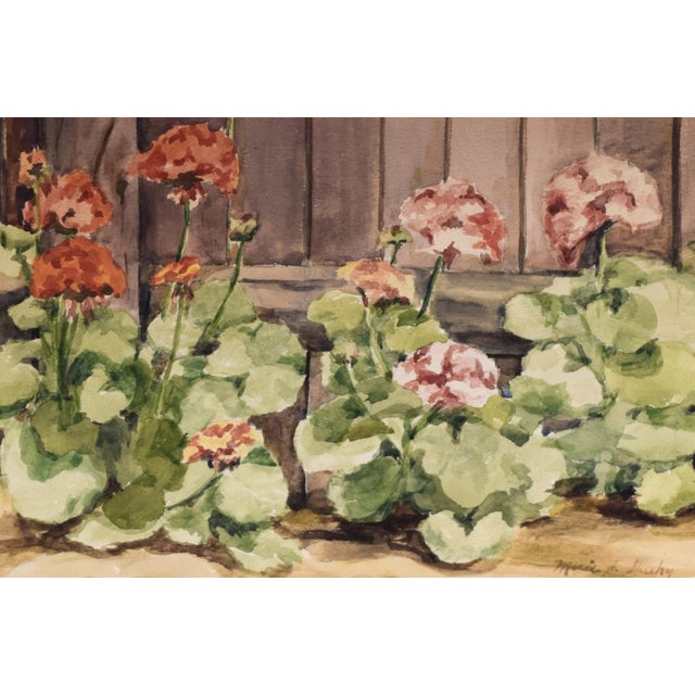 Vintage Watercolor Painting of Flowers Along a Fence by Marie Sheehy Walker For Sale - Image 4 of 6