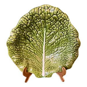 Majolica Glazed Ceramic Green Cabbage Leaf Large Bowl, Circa 1960