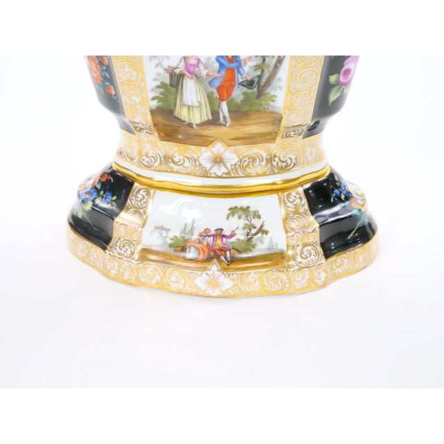 Black 19th Century Dresden Porcelain Gilt & Painted Decorative Cachepots For Sale - Image 8 of 10