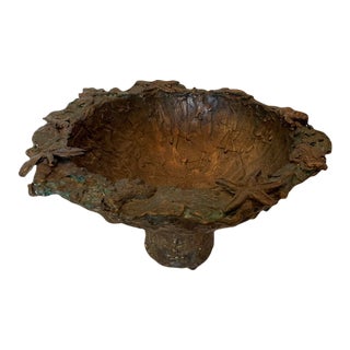1960s Sculptured Brutalist Bronze Pedestal Bowl Inspired by Style of Giacometti France For Sale