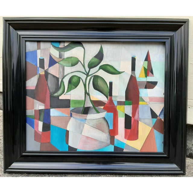 Oil on board Image 16" x 20" Well framed in contemporary black wood frame
