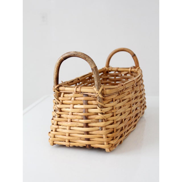 Vintage Wicker Basket With Bentwood Handles For Sale - Image 6 of 10