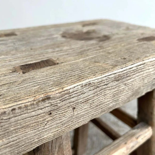 Brown Early 20th Century Vintage Elm Wood Stool For Sale - Image 8 of 11