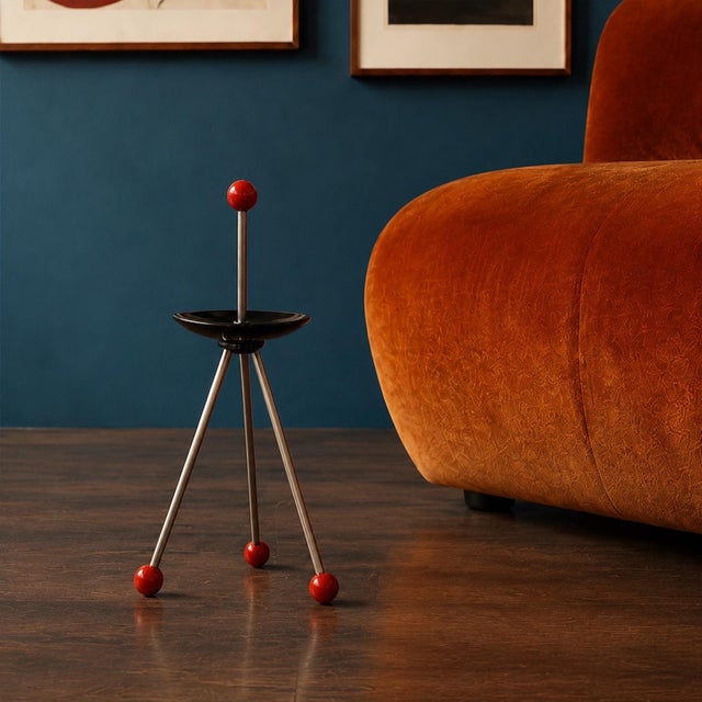 Chrome Tripod Floor Ashtray with Blue Ceramic Bowl, 1960s For Sale - Image 6 of 11