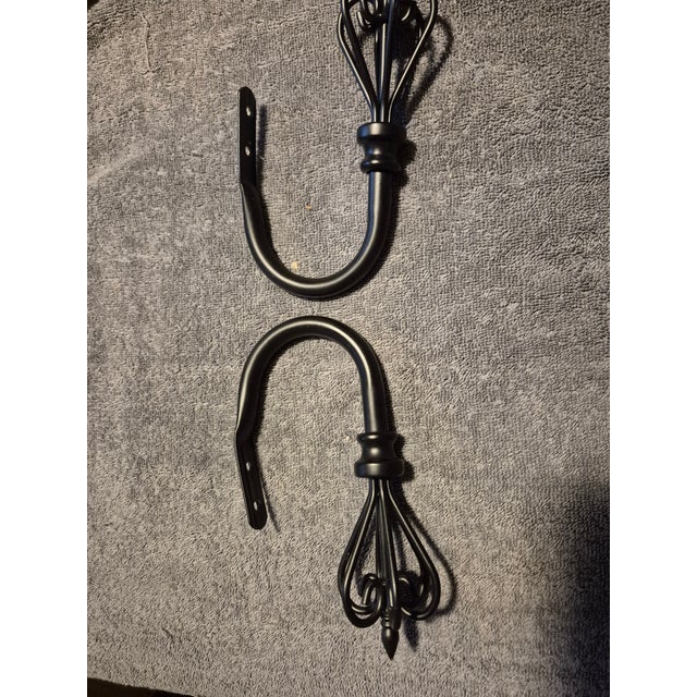 Metal Pair Black Metal Drape Hold-Backs/Hooks For Sale - Image 7 of 7