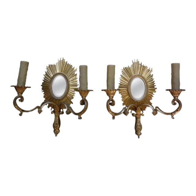 French Maison Bagues Style Bronze Sunburst Sconces-A Pair For Sale