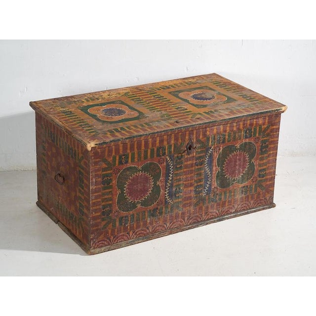 Rustic Large Antique Hand Painted Trunk, 1900s For Sale - Image 3 of 18