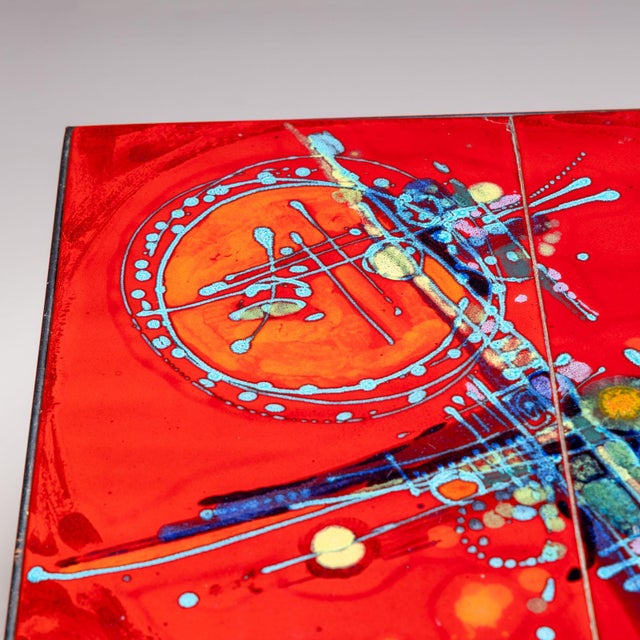 1960s Coffee Table with red tiles, signed Elli Bianchetti, Italy Mid-20th century For Sale - Image 5 of 9