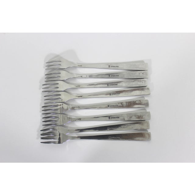 1960s Mid Century Modern Vintage Towne Hall Stainless Steel Cocktail Forks- Set of 8 For Sale - Image 5 of 8