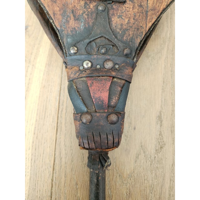 19th-Century Primitive Wood, Leather & Iron Fireplace Bellows With Studded Folk Art Decoration For Sale - Image 13 of 18