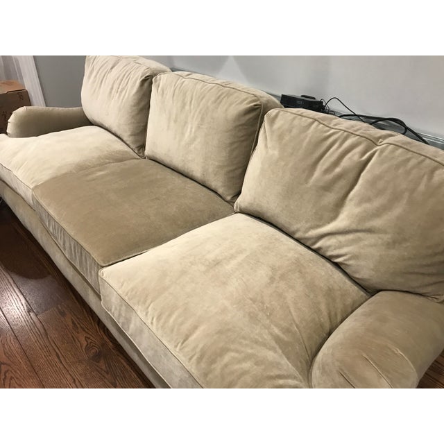 Restoration Hardware English Vintage Light Green Velvet Roll Arm Sofa