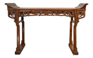 Large Chinese Qing Dynasty Everted Flange Altar Console Table with Carved Apron