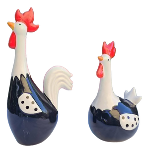Porcelain Hen and Rooster Figurines, 1970s, Set of 2