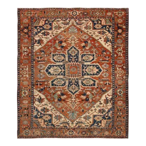 1920s Handmade Antique Persian Serapi Medallion Wool Rug in Orange- Rust Color