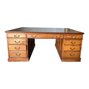 19th Century Large Size Antique Mahogany Leather Top Double Pedestal Partner Executive Desk