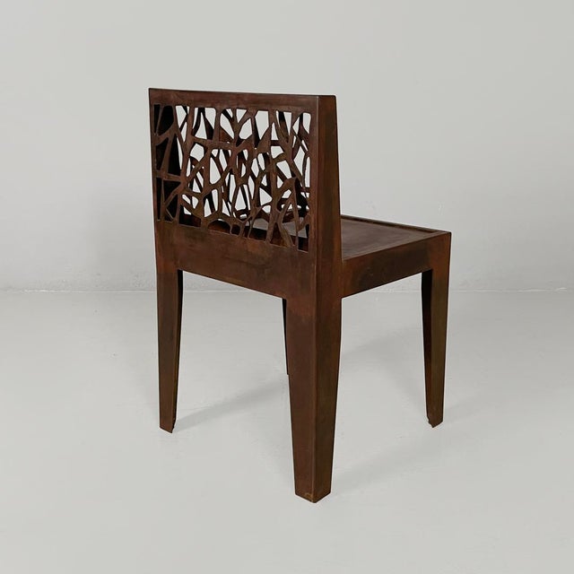 Brown Italian Postmodern Chairs in Corten attributed to Marc Aurel for Metalco, 2010s, Set of 12 For Sale - Image 8 of 16