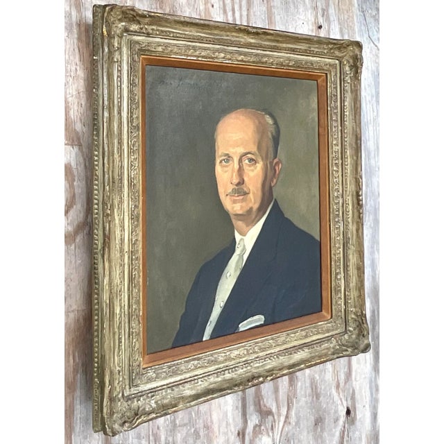 1950s Vintage Regency Signed Original Oil Portrait Painting on Canvas For Sale - Image 5 of 9