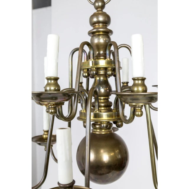Dutch Baroque Style 2-Tier Aged Brass 12-Light Chandelier For Sale In San Francisco - Image 6 of 13