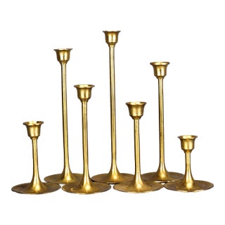 Vintage Solid Brass Candlesticks Tulip Style - Set of 7 For Sale