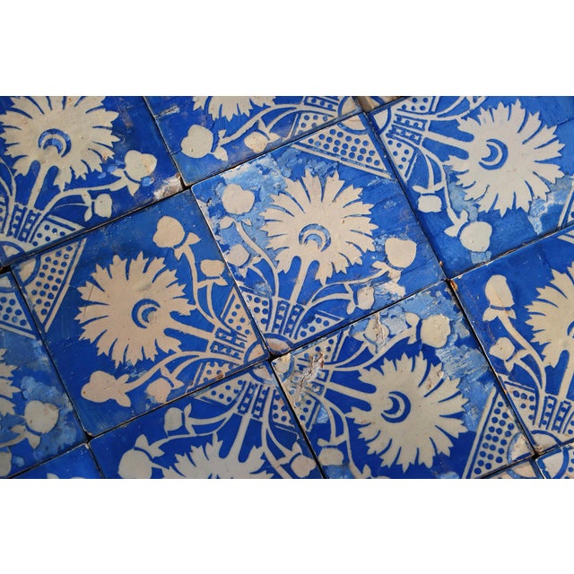Rare Set of Forty Antique 19th Century Tiles Blue & White Floral Motif For Sale - Image 4 of 18