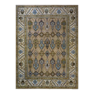 Afghan Sultanabad Wool 12 x 15 Taupe, Olive, Ivory & Light Blue Handmade Area Rug #1143762 For Sale