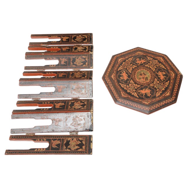 Wood Victorian Eastern Folding Tea Table with Paintings in the style of Liberty of London, 1890s For Sale - Image 7 of 9