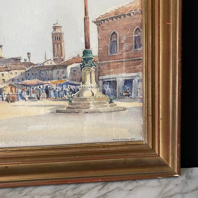 Early 20th Century French Impressionist Painting of French Market in Town Square by Listed Artist Rene Engel, Framed For Sale - Image 10 of 12