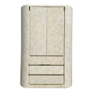 Enrique Garcel Style Faux Goatskin Armoire With Gold Trim For Sale