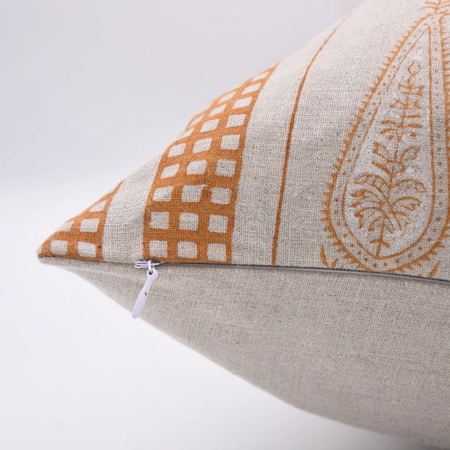 Art Deco Fabdivine Handcrafted Block Print Cushion Cover 14x36 Inch Pure Linen-Urban Flag For Sale - Image 3 of 4