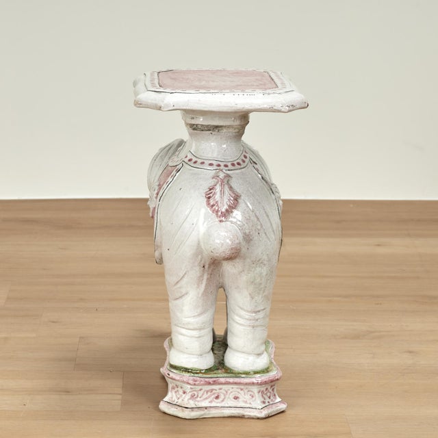 Vintage Italian Glazed Terra Cotta Elephant Stand For Sale - Image 4 of 12