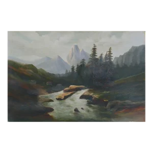 Late 19th Century Tonalist Rocky Mountain High Camp Landscape