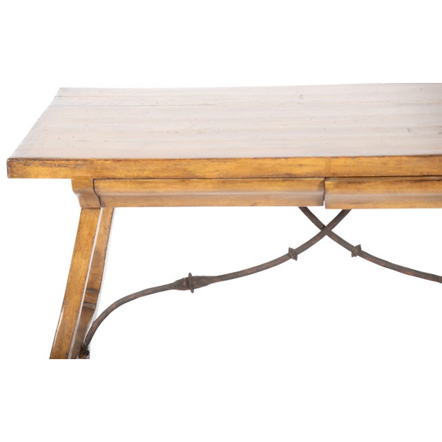 Elegant Spanish table for use as writing desk or console or library table. Rectangular top having a pair of short drawers...
