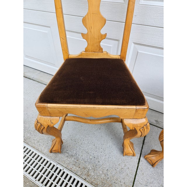 Brown Queen Anne Style Dining Chairs Ball and Claw Feet -Pair For Sale - Image 8 of 14