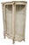 French style cabinet with three curved glass panels. Two twisted columns separating the panels and the two front claw feet...
