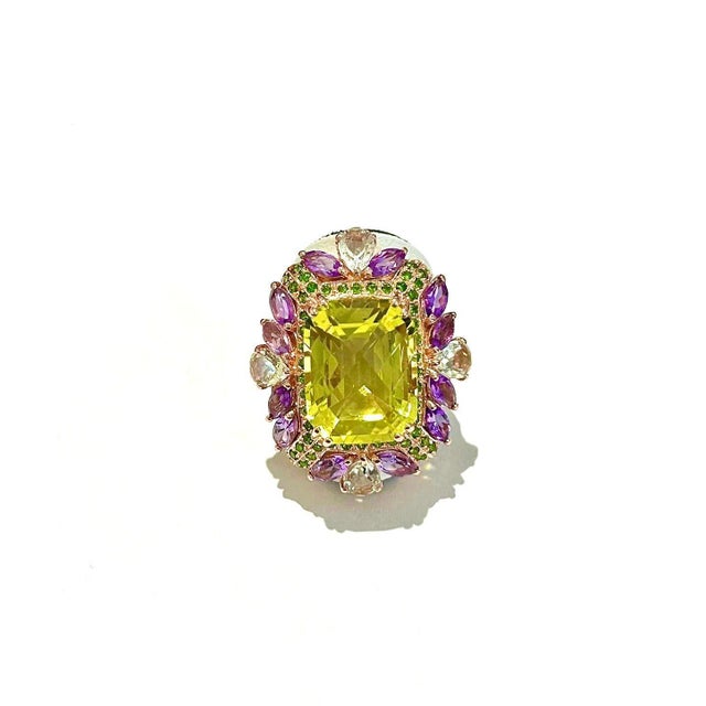 Bochic "Capri" Vintage Amethyst, Garant & Lemon Quartz Ring Set In 18K Gold & Silver For Sale In New York - Image 6 of 18
