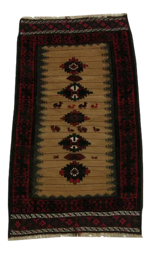 1920s Antique Baluch Sofre Traditional Design Rug 4'7''x2'6''