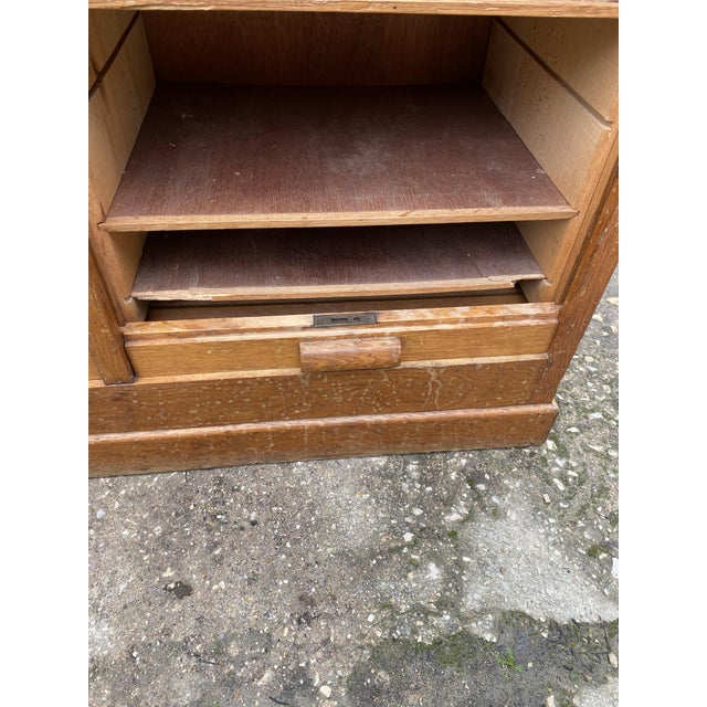 Brown Oak Double Column Roll-Top Filing Cabinet, 1950s For Sale - Image 8 of 18