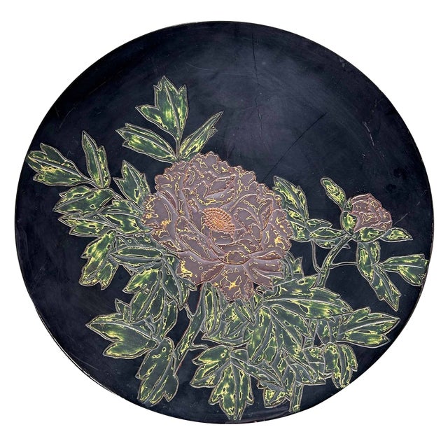 Japanese Urushi-Suri Lacquer Bowl with Floral Design, 1940s For Sale