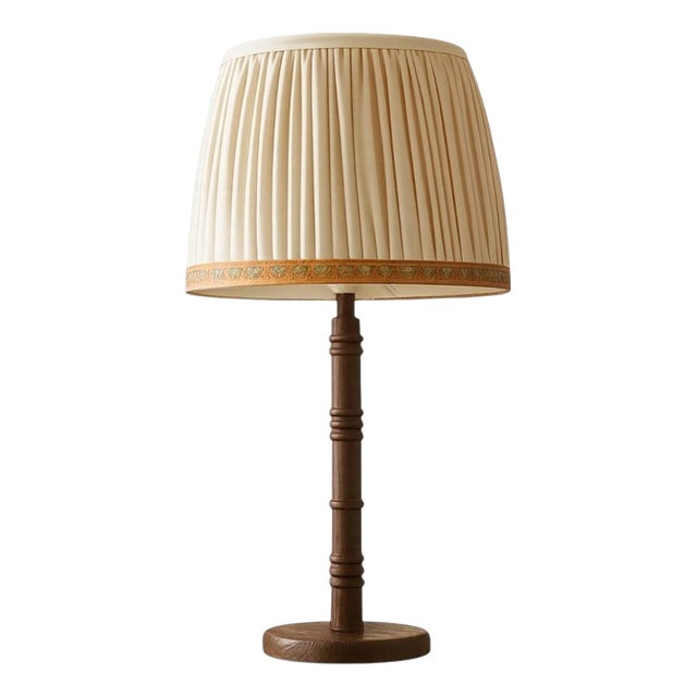 Lily Table Lamp in Wood with Cotton Pleated Shade by Popus Editions For Sale