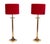 1960s Brass Table Lamps in Red Velvet Shades, France, 1960s, Set of 2 For Sale - Image 5 of 12