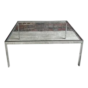 Vintage Chrome Square Coffee Table Milo Baughman Style.
