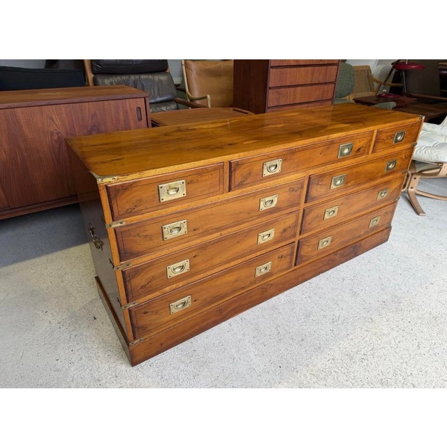 Wood Antique Military Campaign Sideboard in Burr and Burl Walnut For Sale - Image 7 of 18