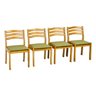 Vintage Beechwood and Green Corduroy Dining Chairs, 1960s, Set of 4 For Sale