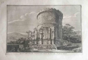 Giuseppe Vasi, Sepulcher of the Plauzia Family, Etching, 18th Century