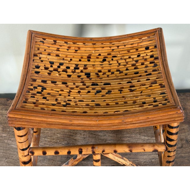 Chinoiserie Vintage Tiger Bamboo Slatted Stool Organic Modern McGuire Style For Sale - Image 3 of 8