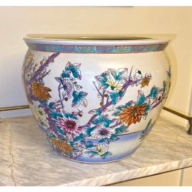 Mid 20th Century Mid 20th Century Famille Rose Fishbowl Planter With Hand‑Painted Koi For Sale - Image 5 of 10